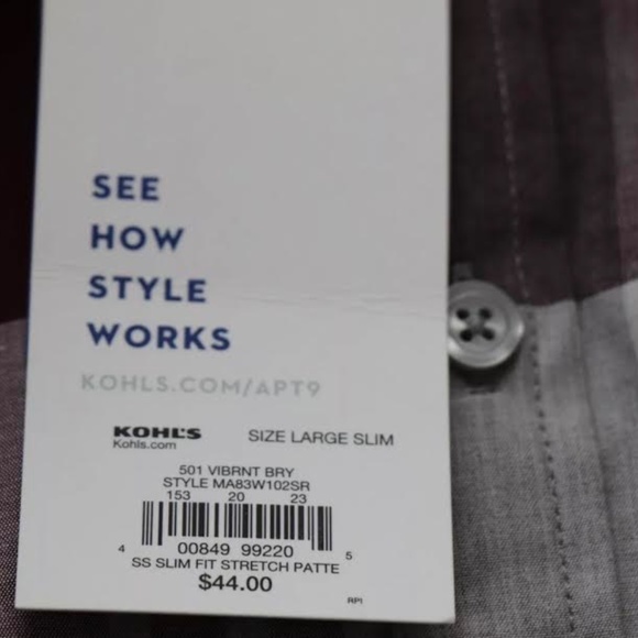 *Apt. 9 Men’s Slim Fit  Button Down Short Sleeve Shirt - Picture 6 of 7